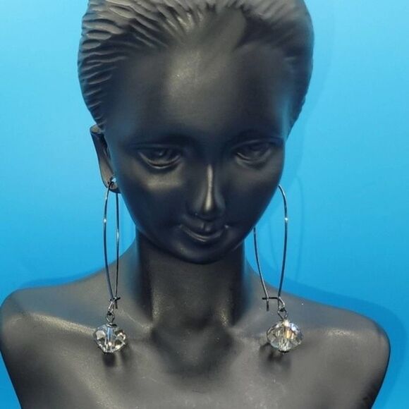 📦 Bead clear dangle oval hoop earrings - Picture 3 of 10